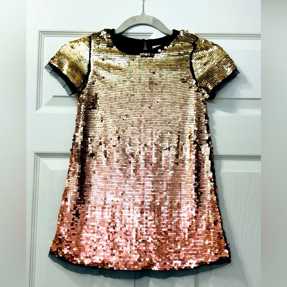 Primark Sequin Dress Gold Pink Color Girl’s Sz 4-5 EUC